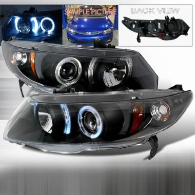 Custom Disco - Honda Civic 2DR Custom Disco Black Projector Headlights with Amber Reflector - 2LHP-CV062JM-YD