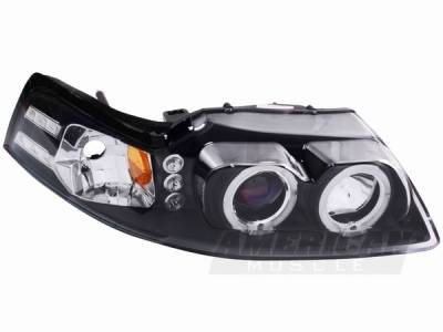 AM Custom - Ford Mustang Black Dual Halo Projector Headlights - LED - 49113