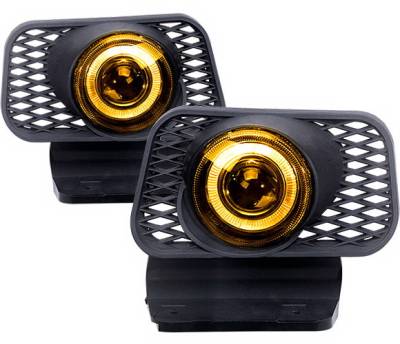 4 Car Option - Chevrolet Silverado 4 Car Option Halo Projector Fog Light Kit - Yellow - LHFP-CSV03YL-WJ