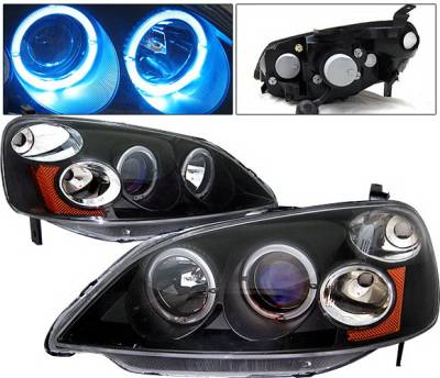 4 Car Option - Honda Civic 2DR & 4DR 4 Car Option Dual Halo Projector Headlights - Black - LP-HC01BB-KS