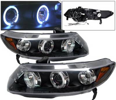4 Car Option - Honda Civic 4DR 4 Car Option Dual Halo LED Projector Headlights - Black - LP-HC064BB-5