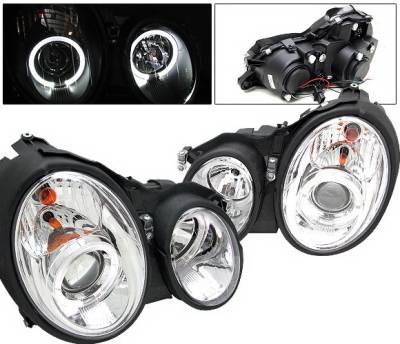 4 Car Option - Mercedes-Benz CLK 4 Car Option Halo Projector Headlights - Chrome - LP-MBW208C-YD