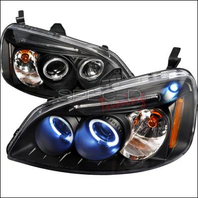 Spec-D - Honda Civic Spec-D Halo LED Projector Headlights - Black - 2LHP-CV01JM-TM