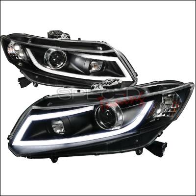 Spec-D - Honda Civic Spec-D R8 Style LED Projector Headlight - Black - 2LHP-CV12JM-8V2-TM