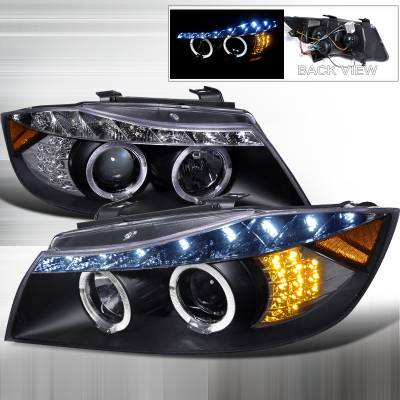Spec-D - BMW 3 Series 4DR Spec-D R8 Style Projector Headlight Gloss - Black Housing - Black Lens - 2LHP-E9005JM-8V2-TM
