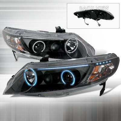 Spec-D - Honda Civic Spec-D CCFL Halo Projector Headlights - Black - 4LHP-CV064JM-KS
