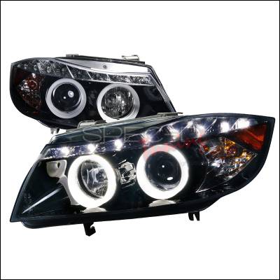 Spec-D - BMW 3 Series Spec-D SMD LED Iced Halo Projector Headlights - Smoked Lens Glossy - Black Housing - 6LHP-E9005G-8-TM