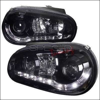 Spec-D - Volkswagen Golf Spec-D R8 Style Smoked Lens Gloss - Black Housing Projector Headlights - LHP-GLF99G-8-TM
