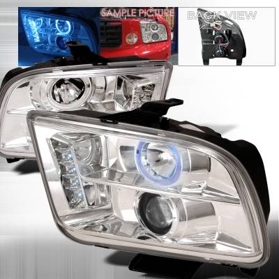 Spec-D - Ford Mustang Spec-D Halo LED Projector Headlights - Chrome - LHP-MST05-TM