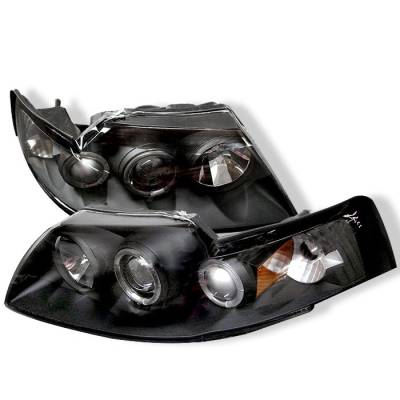 Spyder - Ford Mustang Spyder Projector Headlights - LED Halo - Black - 444-FM99-1PC-AM-BK