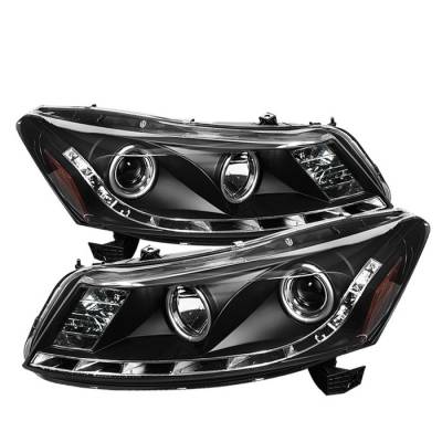 Spyder - Honda Accord 4DR Spyder Projector Headlights - DRL - Black - 444-HA08-4D-DRL-BK