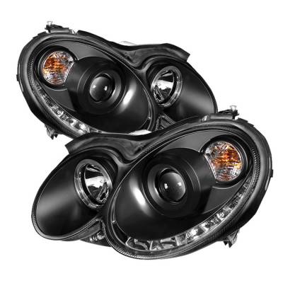 Spyder - Mercedes-Benz CLK Spyder Projector Headlights LED Halo - DRL - Black - 444-MBCLK03-DRL-BK