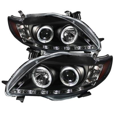 Spyder - Toyota Corolla Spyder Projector Headlights - LED Halo - DRL LED - Black - 444-TC09-DRL-BK