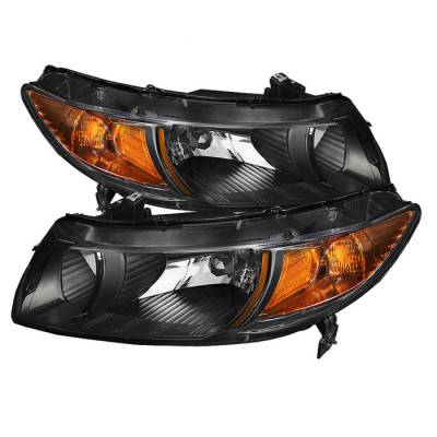 Spyder - Honda Civic 2DR Spyder Amber Crystal Headlights - Black - HD-JH-HC06-2DR-AM-BK