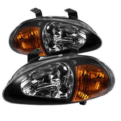 Spyder - Honda Del Sol Spyder Amber Crystal Headlights - Black - 1PC - HD-ON-HDEL93-1P-AM-BK