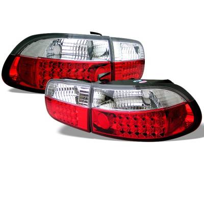 Spyder - Honda Civic 2DR & 4DR Spyder LED Taillights - Red Clear - 111-HC92-24D-LED-RC