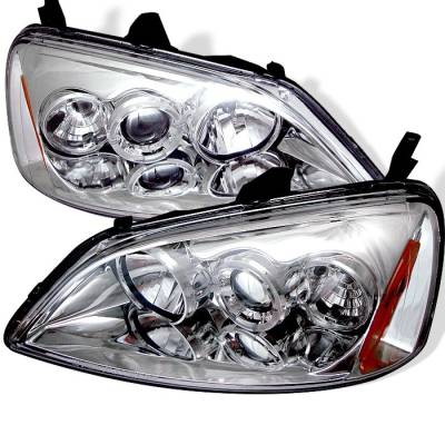 Spyder - Honda Civic 2DR & 4DR Spyder Projector Headlights - LED Halo - Amber Reflector - Chrome - 444-HC01-AM-C