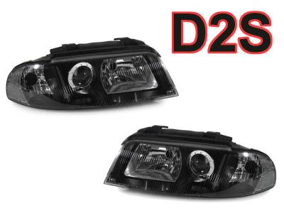 Depo - Audi B5/A4/S4 Black Us Spec D2S Projector DEPO Headlights Set With Clear Corner