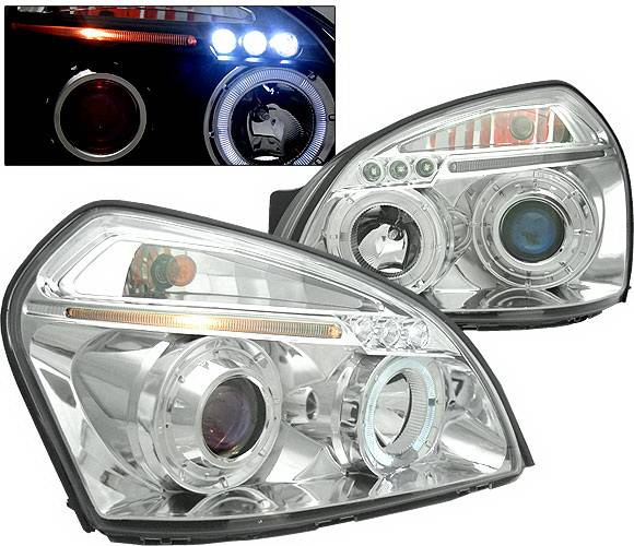 thumbnail image 2 of Spec-D Tuning Black LED Halo Projector Headlights For 2005-2009 Hyundai Tucson – Pair, DOT/SAE, Bulbs Included 2 of 4