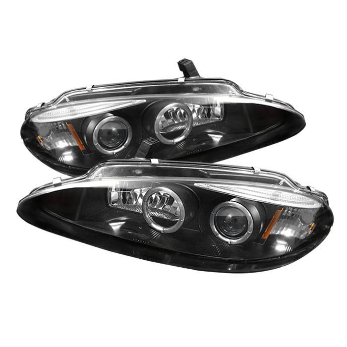 98-04 Dodge Intrepid Black Halo LED Projector Headlights+H3 Halogen Bulbs