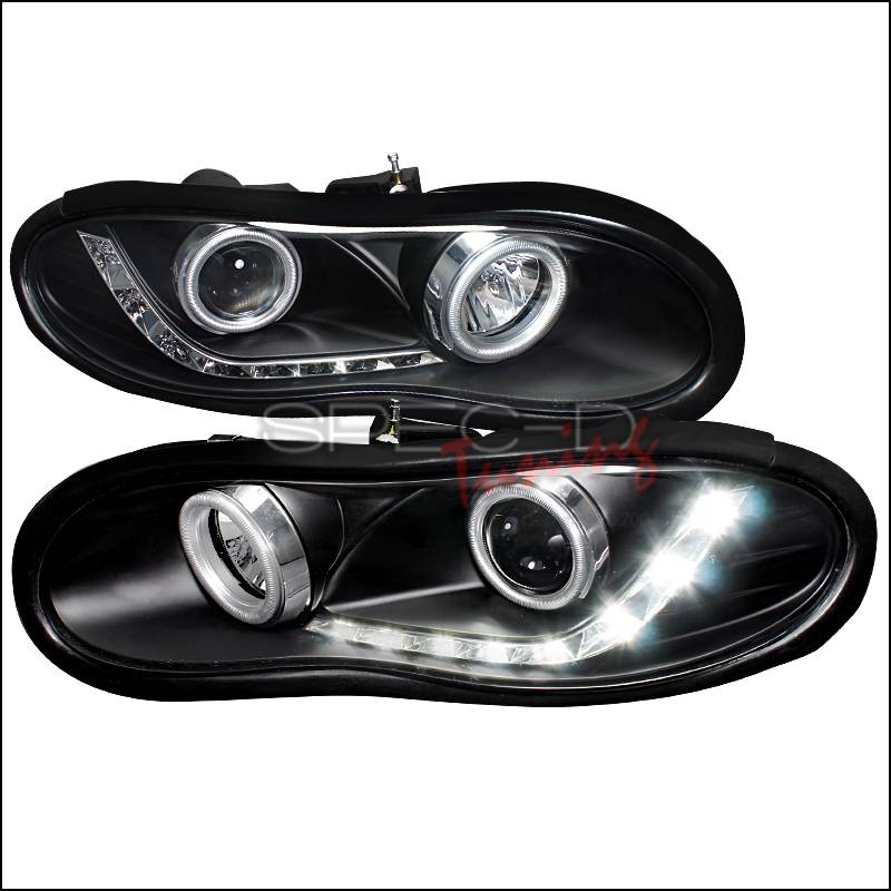 1998-2002 Chevy Camaro Halo LED Projector Headlights Black SpecD Tuning