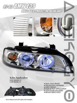 Custom - Chrome Dual Halo Projector Headlights - Blue - Amber