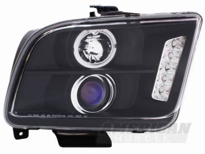 AM Custom - Ford Mustang Black Halo Projector Headlights - LED - 49005