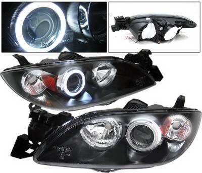 4 Car Option - Mazda 3 4DR 4 Car Option Halo Projector Headlights - Black CCFL - LP-M304BB-KS