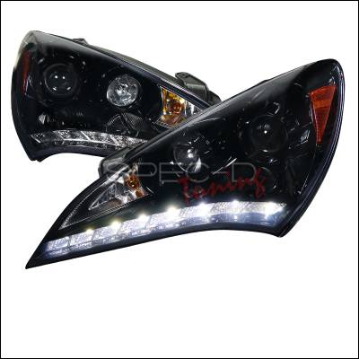 Spec-D - Hyundai Genesis Spec-D LED Projector Headlight Gloss - Black Housing - Smoke Lens - 2LHP-GENS210G-V2-TM