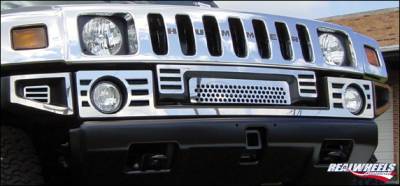 RealWheels - Hummer H2 RealWheels Slotted Front Upper Bumper Overlay - Polished Stainless Steel - 8PC - RW103-2-A0102