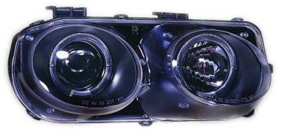 In Pro Carwear - Acura Integra IPCW Headlights - Projector with Rings - Black Housing & Blue Projector - 1 Pair - CWS-108B2