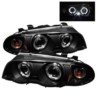 Spyder - BMW 3 Series 4DR Spyder Projector Headlights - LED Halo - Amber Reflector - Black - 444-BMWE46-4D-HL-AM-BK