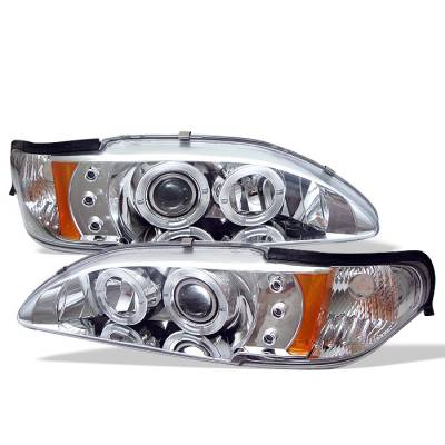 Spyder - Ford Mustang Spyder Projector Headlights - LED Halo - Amber Reflector - LED - Chrome - 1PC - 444-FM94-1PC-AM-C