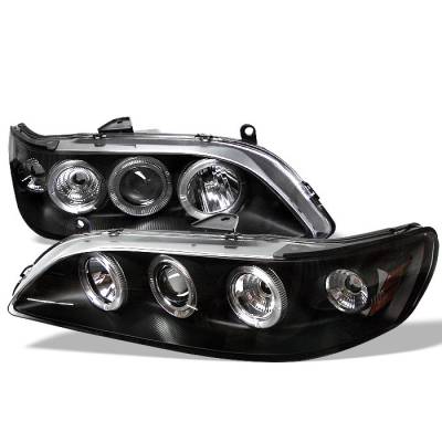 Spyder - Honda Accord Spyder Projector Headlights - LED Halo - Amber Reflector - Black - 1PC - 444-HA98-AM-BK