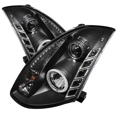 Spyder - Infiniti G35 2DR Spyder Projector Headlights - Xenon HID Model Only - CCFL Halo - DRL - Black - 444-IG35032D-CCFL-DRL-BK