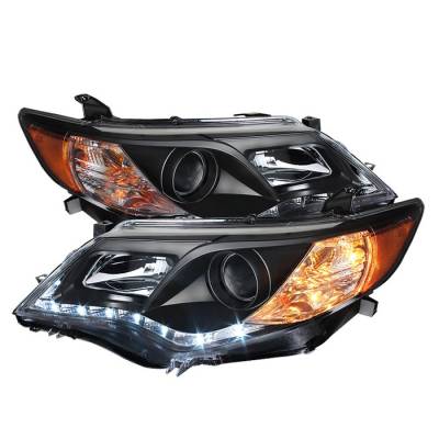 Spyder - Toyota Camry Spyder DRL LED Projector Headlights - Black - 444-TCAM12-DRL-BK