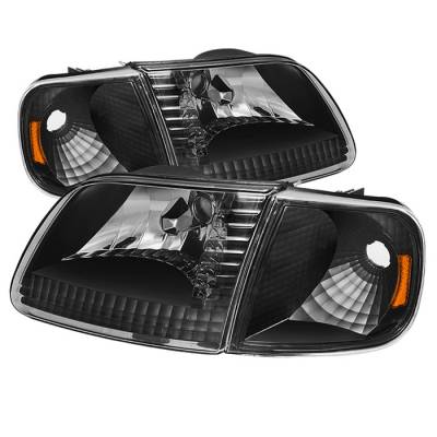 Spyder - Ford F150 Spyder Crystal Headlights with Corner - Chrome - HD-JH-FF15097-SET-AM-BK
