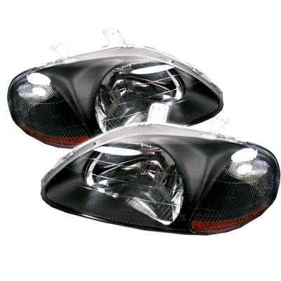 Spyder - Honda Civic Spyder Amber Crystal Headlights - Black - HD-JH-HC96-AM-BK