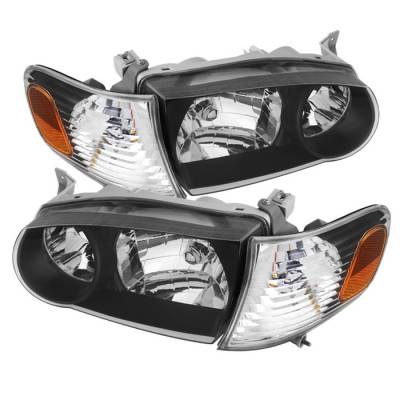 Spyder - Toyota Corolla Spyder Crystal Headlights with Amber Corner Lights - Black - HD-JH-TC01-AM-BK