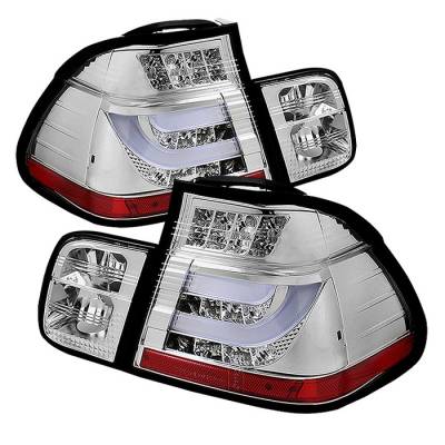Spyder - BMW 3 Series 4DR Spyder Light Bar Style LED Taillights - Chrome - 111-BE4602-4D-LBLED-C