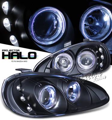 OptionRacing - MX3 Option Racing Projector Headlights - Black with Halo - 11-31274B