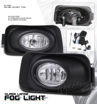 OptionRacing - Acura TSX Option Racing Fog Light Kit with Wiring Kit - Clear - 28-10172