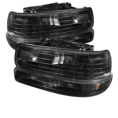 Spyder - Chevrolet Silverado Spyder Amber Crystal Headlights with Bumper Lights - Black - HD-JH-CSIL99-SET-AM-BK