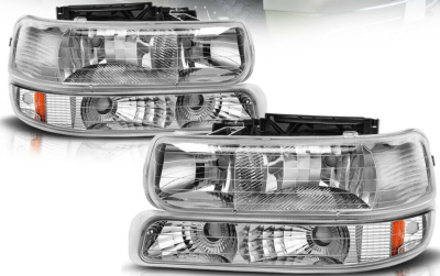 Spyder - Chevrolet Suburban Amber Crystal Headlights with Bumper Lights - Chrome - HD-JH-CSIL99-SET-AM-C