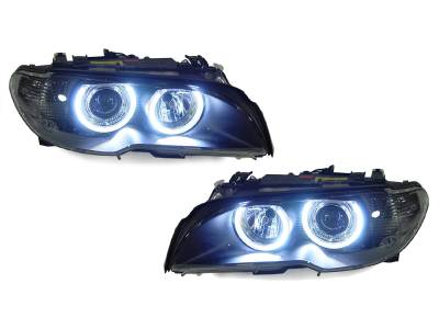 Depo - BMW E46 2D/Cabrio P46 Black DEPO Headlight + Uhp Led Halo 
