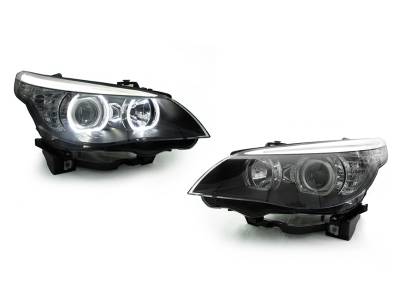 Depo - BMW E60/E61 Depo V3 Black Housing U-Ring Led Angel DEPO Headlight
