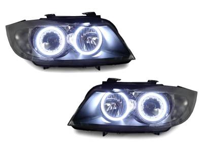 Depo - BMW E90/E91 Uhp Led Angel Eye Projector DEPO Headlight + H7 Housing Clear Corner