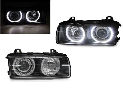 Depo - BMW E36 3-Series Glass Lens Projector DEPO Headlight W/ Uhp Led Angel Halo Rings