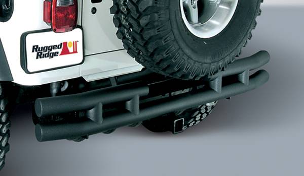 Omix - Outland Rear Tube Bumper with Hitch - Textured Black - 11571-02