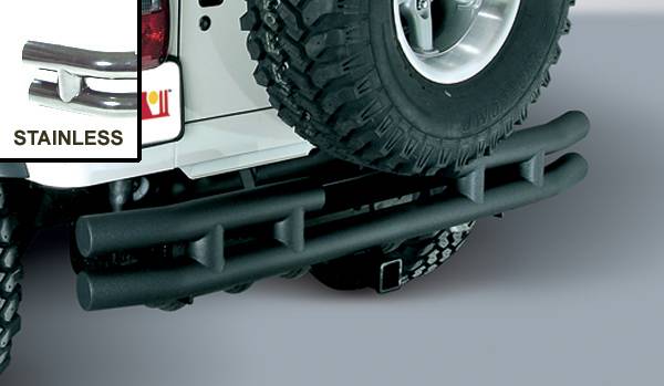 Omix - Outland Rear Tube Bumper with Hitch - Stainless - 11573-04
